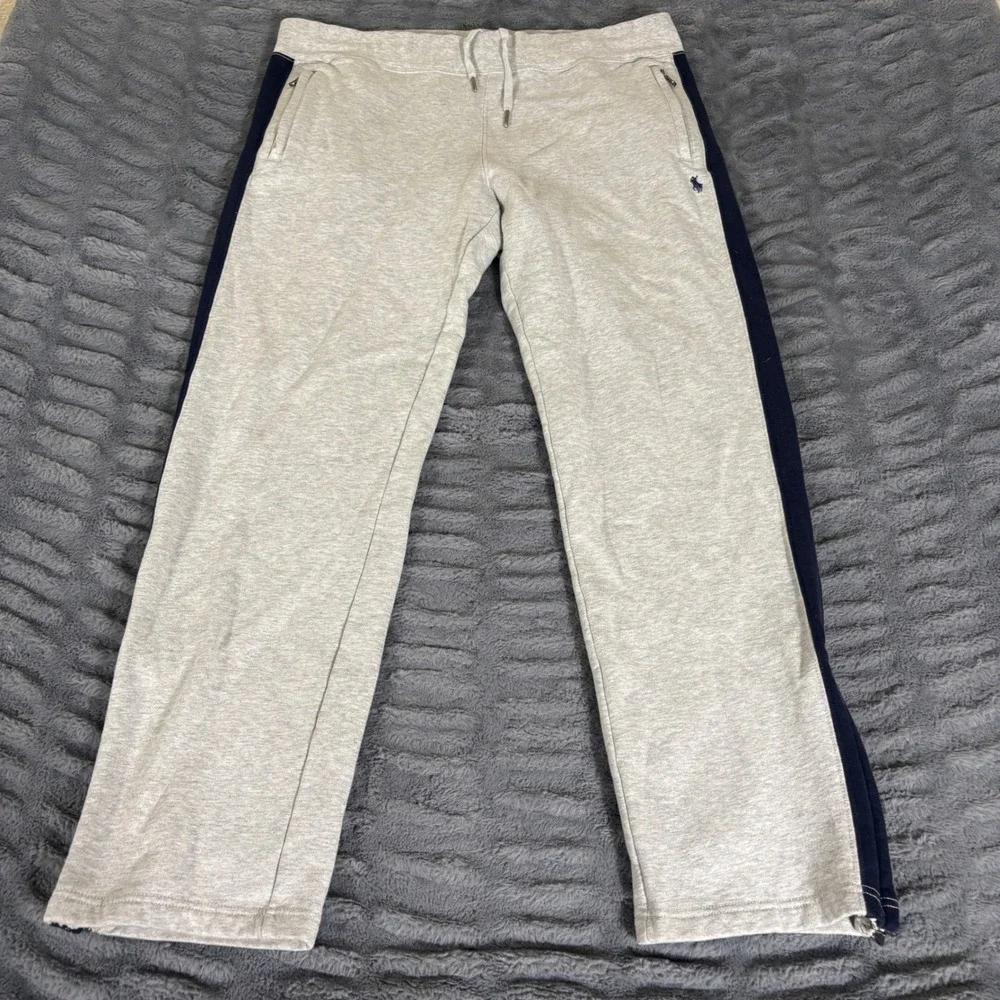 Polo Ralph Lauren Mens XL Gray Navy Blue Side Stripe Track Sweatpants AR033